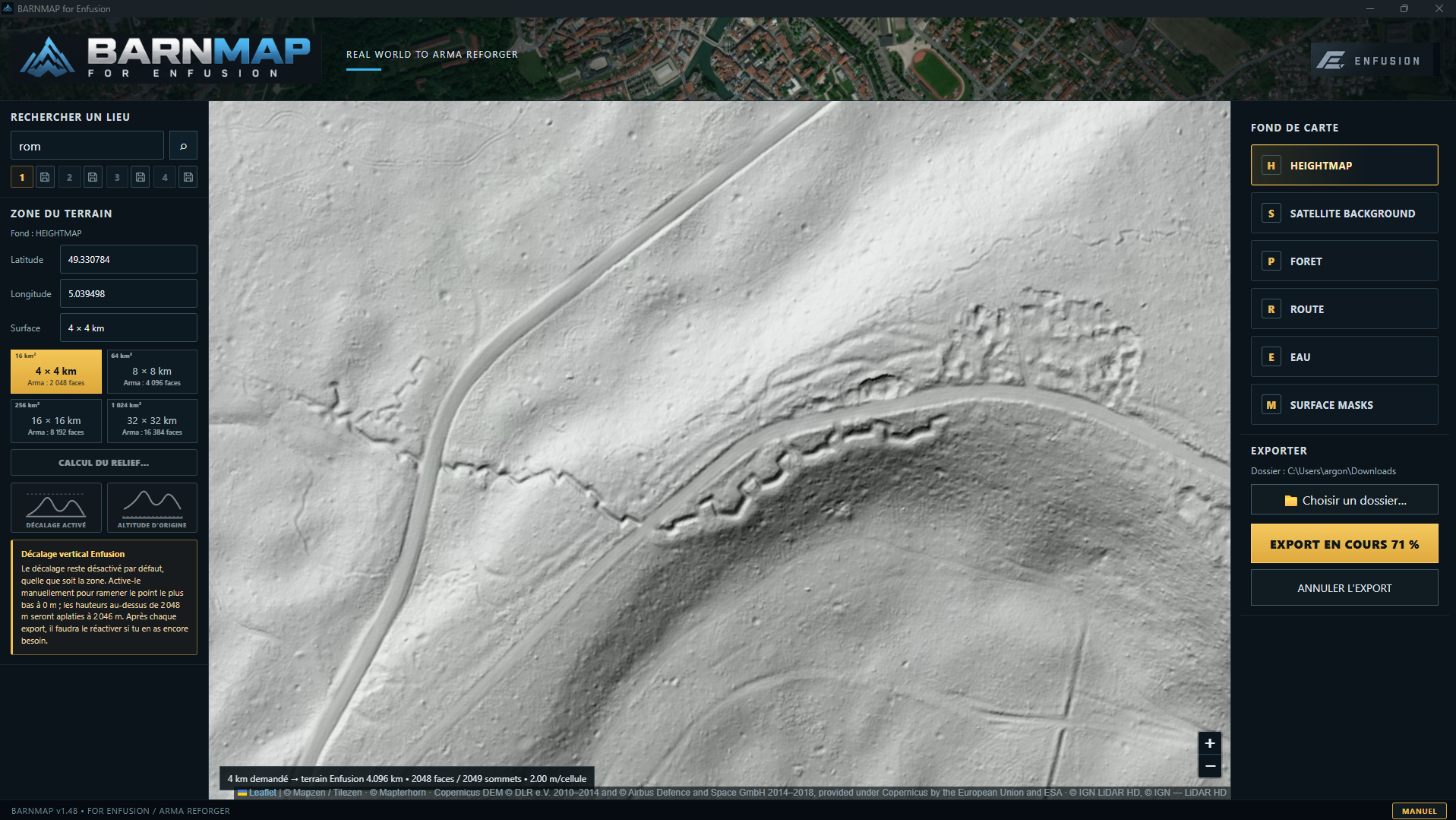 Heightmap importée dans le World Editor Enfusion