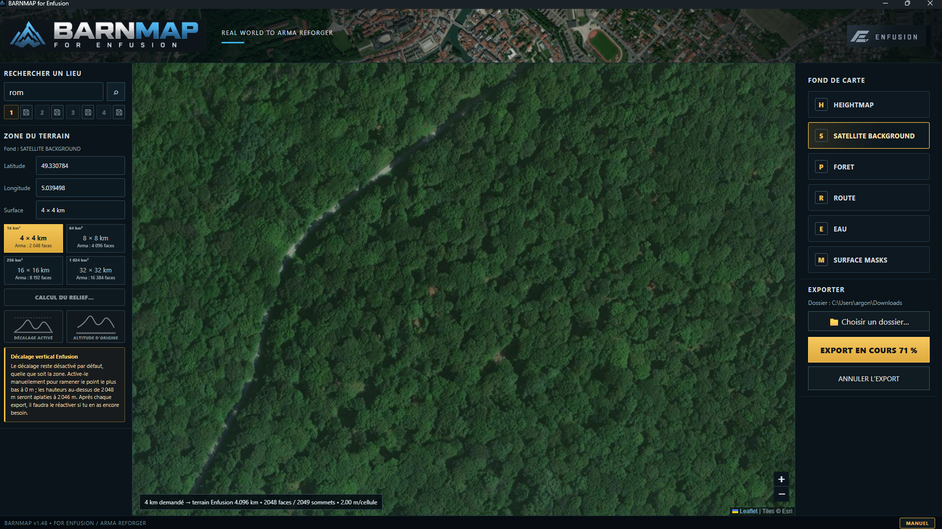 Terrain avec image satellite dans le World Editor Enfusion
